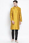 Solid Color Dupion Silk Kurta Set in Mustard