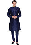 Solid Color Dupion Silk Kurta Set in Navy Blue