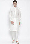 Solid Color Dupion Silk Kurta Set in Off White