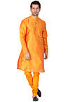 Solid Color Dupion Silk Kurta Set in Orange
