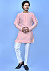 Solid Color Dupion Silk Kurta Set in Peach