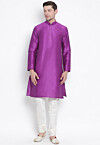 Solid Color Dupion Silk Kurta Set in Purple