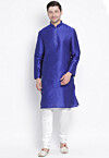 Solid Color Dupion Silk Kurta Set in Royal Blue