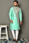 Solid Color Dupion Silk Kurta Set in Sea Green