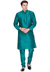 Solid Color Dupion Silk Kurta Set in Teal Green
