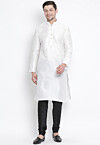 Solid Color Dupion Silk Kurta Set in White