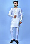 Solid Color Dupion Silk Kurta Set in White