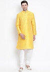 Solid Color Dupion Silk Kurta Set in Yellow