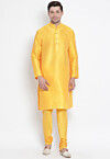 Solid Color Dupion Silk Kurta Set in Yellow