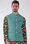 Solid Color Dupion Silk Nehru Jacket in Sky Blue