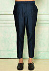 Solid Color Dupion Silk Pant in Navy Blue