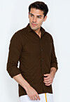 Solid Color Dupion Silk Shirt in Brown