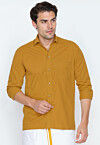Solid Color Dupion Silk Shirt in Mustard