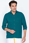 Solid Color Dupion Silk Shirt in Teal Blue