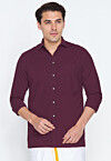 Solid Color Dupion Silk Shirt in Wine