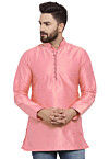 Solid Color Dupion Silk Short Kurta in Pink