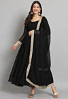 Solid Color Georgette Aline Suit in in Black