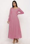 Solid Color Georgette Anarkali Kurta in Baby Pink