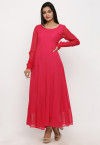 Solid Color Georgette Anarkali Kurta in Fuchsia