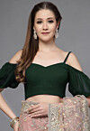 Solid Color Georgette Off Shoulder Blouse in Dark Green