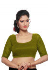 Solid Color Georgette Padded Blouse in Olive Green