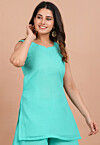 Solid Color Georgette Straight Kurta in Aqua