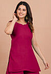 Solid Color Georgette Straight Kurta in Magenta