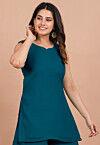 Solid Color Georgette Straight Kurta in Teal Blue