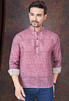 Solid Color Linen Short Kurta in Pink