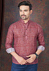 Solid Color Linen Short Kurta in Red