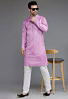 Solid Color Matka Silk Kurta Set in Pink