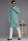 Solid Color Matka Silk Kurta Set in Sky Blue