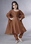 Solid Color Muslin Silk A Line Suit in Dark Brown
