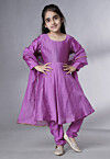 Solid Color Muslin Silk A Line Suit in Purple