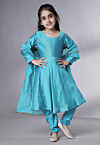 Solid Color Muslin Silk A Line Suit in Sky Blue