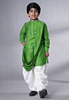 Solid Color Muslin Silk Kurta Set in Green