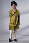 Solid Color Muslin Silk Kurta Set in Green