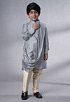 Solid Color Muslin Silk Kurta Set in Grey