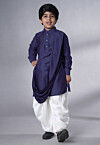 Solid Color Muslin Silk Kurta Set in Navy Blue