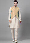 Solid Color Muslin Silk Kurta Set in Off White