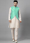 Solid Color Muslin Silk Kurta Set in Off White