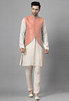 Solid Color Muslin Silk Kurta Set in Off White