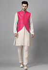 Solid Color Muslin Silk Kurta Set in Off White