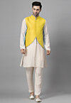 Solid Color Muslin Silk Kurta Set in Off White