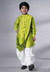 Solid Color Muslin Silk Kurta Set in Olive Green