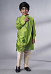 Solid Color Muslin Silk Kurta Set in Olive Green