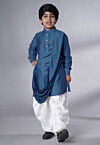 Solid Color Muslin Silk Kurta Set in Teal Blue