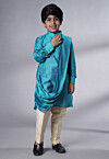 Solid Color Muslin Silk Kurta Set in Teal Blue