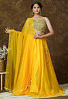 Solid Color Organza Lehenga in Yellow