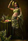Solid Color Organza Tissue Saree in Dusty Green